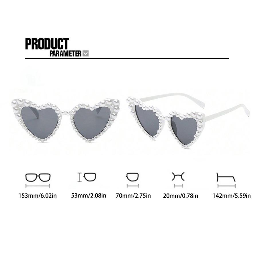 2PCS Heart Shaped Glasses With Faux Pearl Trendy Plastic Frame For Festivals Parties Vacations And Hiking
