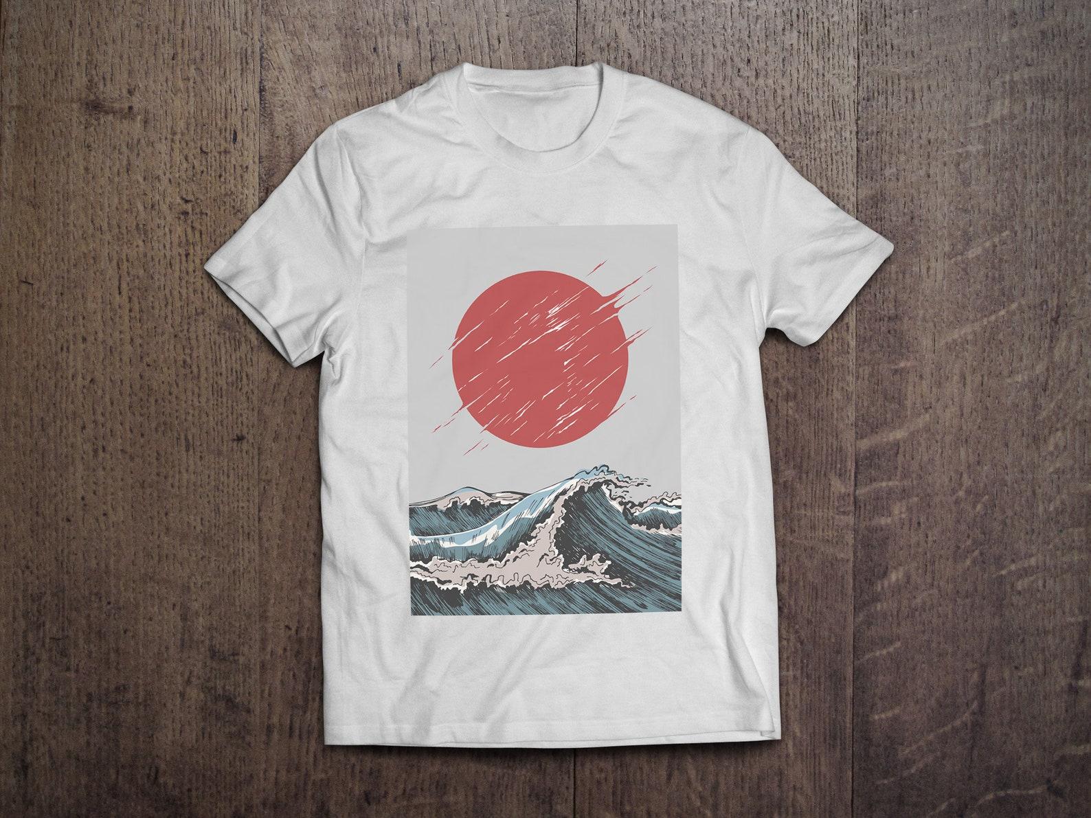 Japanese Art Wave Rising Sun / Heavyweight cotton unisex T shirt with print tee top S