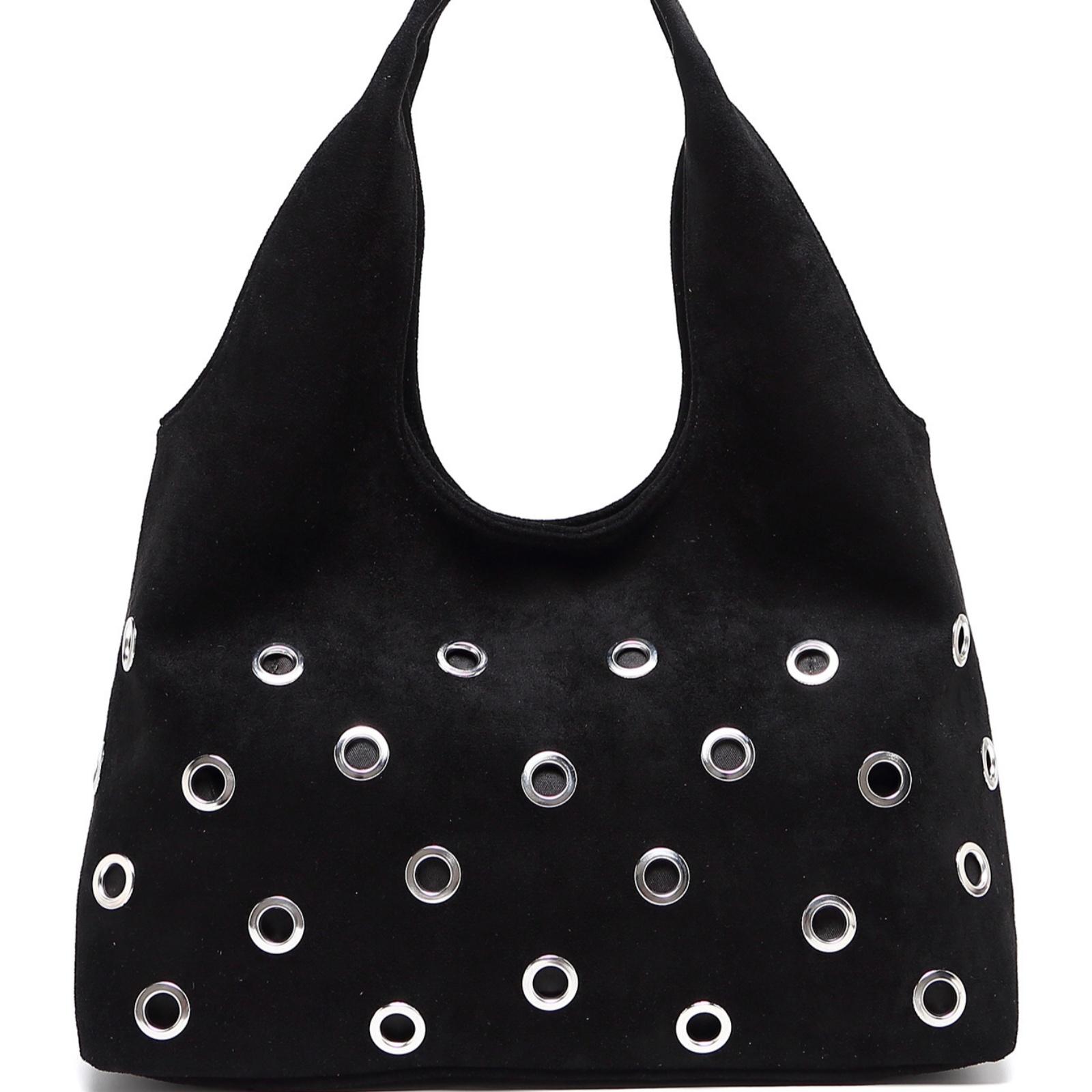 

2025 Autumn New Vintage Rivets Velvet Shoulder Bag for Women High Quality Soft Pu Leather Handbag Versatile Shopper Purses
