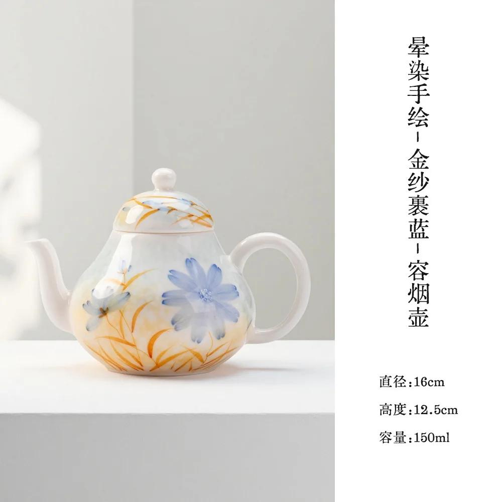 1Pc Oil Painting Style Smudging Hand-painted Teapot Kung Fu TeaSet Hand-held Pot Making Tea Ball Hole Filtering Household Teapot