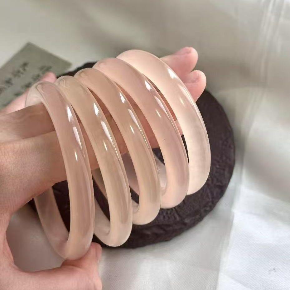 High ice transparent natural jade lotus root powder bracelet round bar Hotan Jade chalcedony peaceful temperament antique versatile copying