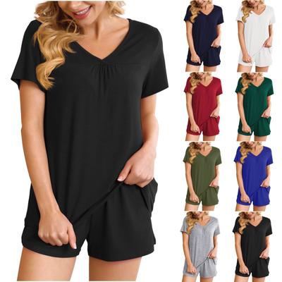 Women Soft 2 Piece  Gradient Pajamas Set Short Sleeve Shorts Set Loungewear Sets Pyjamas Nightwear
