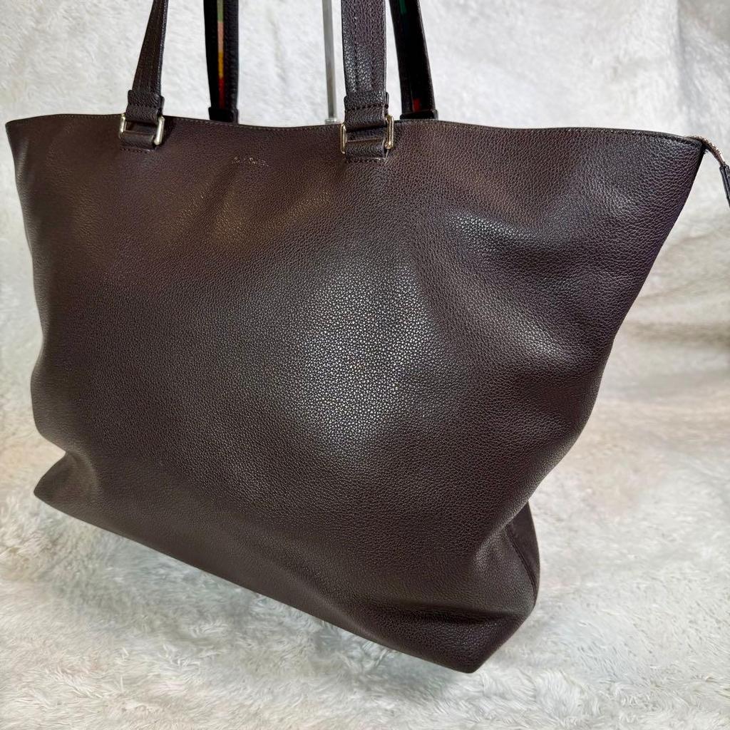 Used Paul Smith Inlaid Stripe Genuine Leather Tote Bag Men's Large Capacity