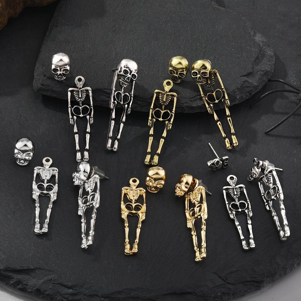 Pair of Vintage Skull Earrings for Men and Women in Gothic Halloween Style