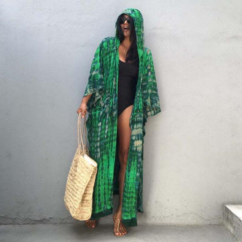 

Women s Loose Plus Size Hooded Cardigan Sun Protection Bikini Cover-Up One Size