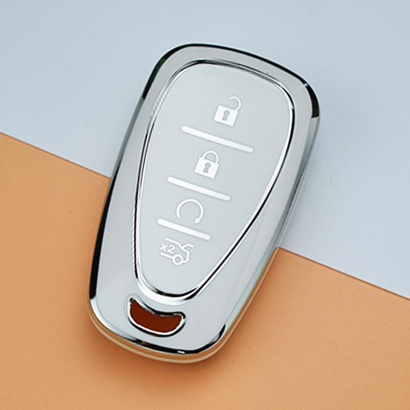 

Новый чехол для ключей с 4/5 кнопками и серебряным краем для Chevrolet 2017-2019 Chevy Malibu Camaro Cruze Traverse Sonic Volt Bolt Equinox 4A key case белый