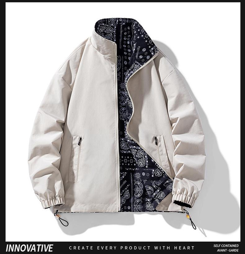 

Весенне-осенняя двусторонняя куртка Мужская модная с принтом Свободная повседневная куртка большого размера Мужская одежда со стойкой 3XL хаки