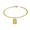 Punk Initial Letter Square Charm Bracelet Female Gold Color Stainless Steel 3mm Flat Snake Chain Link Bracelet for Women Jewelry