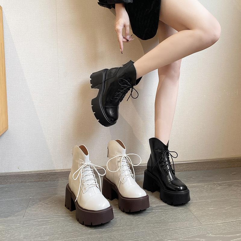 

12lm white Martin boots women s spring and autumn single boots autumn and winter new thick-soled inner height-increasing black short bhigh-heeled 38 чорний