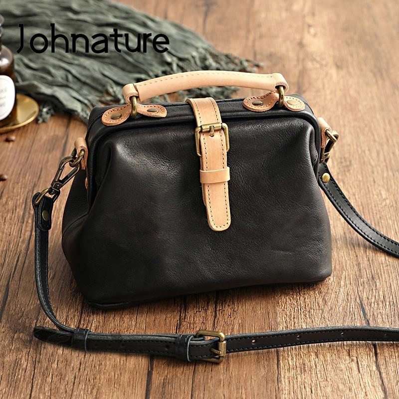 

Johnature Простая сумка из натуральной кожи, женская сумка из натуральной мягкой яловой кожи, винтажные однотонные сумки на плечо чёрный
