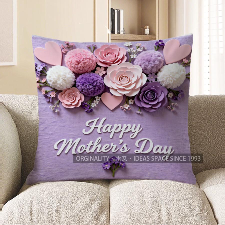 Home Decor Happy Mother'S Day Floral Heart Pillow Pattern Cushion Cover Suitable For Sofa Bedroom Car Pillow Cover