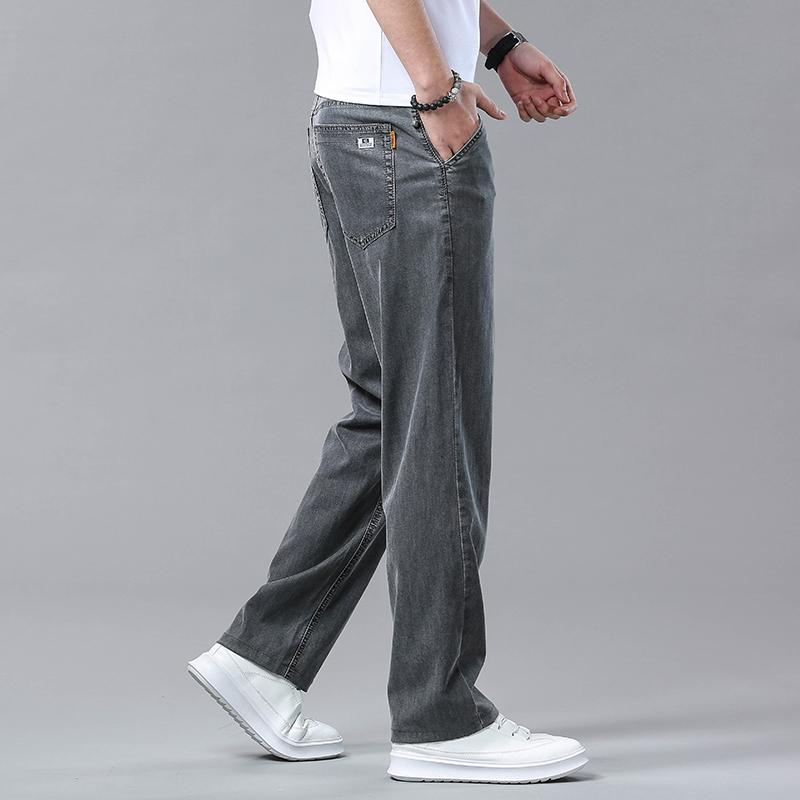 

Летние джинсы Ice Silk, тонкие, свободные, прямые, мужские джинсы, лиоцелл, мягкая драпировка, деловые, повседневные брюки, классические, дымчато-серые, Ice Silk брюки 32