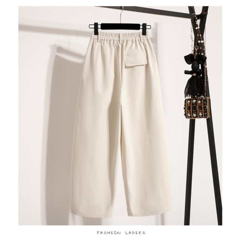 DIMANAF 2026 Plus Size Spring Summer Women Pants Elastic Waist Oversize Fashion Casual Long Pants Solid