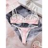 Pink girl lace small plaid contrasting colors sexy lingerie set