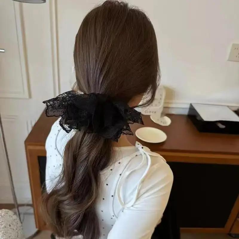 Schwarzer Spitzenrock Haarband Stirnband Niedriger Pferdeschwanz Ballhaarkordel Hochelastisches Darmkopfschmuck Mädchen Damen Haaraccessoires