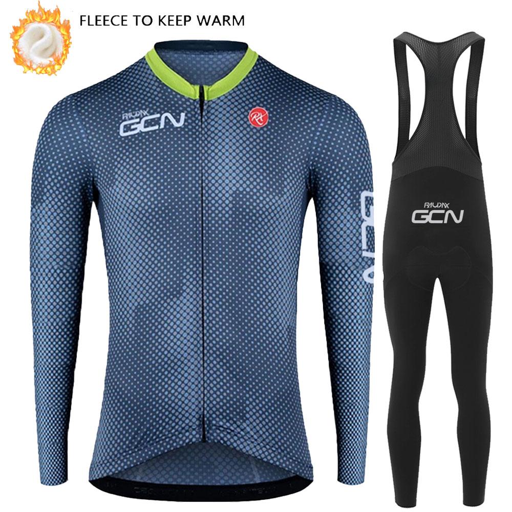 RAUDAX GCN Winter Thermal Fleece Road Bike Cycling Clothing Winter Warm Cycling Kits Man's Long Sleeves Cycling Jersey Set