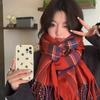 Christmas Red Plaid Retro Scarf for Women Winter Korean Style All Match Scarf To Keep Warm New Year Couple Style Imitation Cashmere Scarf