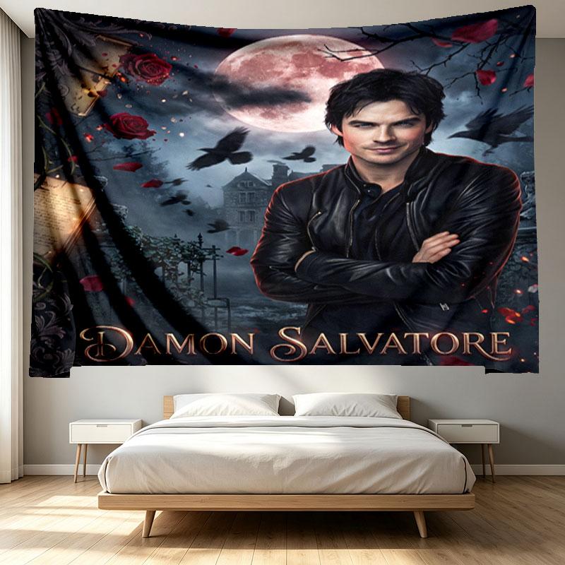 Damon Salvatore Print Tapestry - Portable Wall Decor Cloth, for Home, Dorm, Travel, Bedroom, Living Room - Ideal Birthday Housewarming Gift