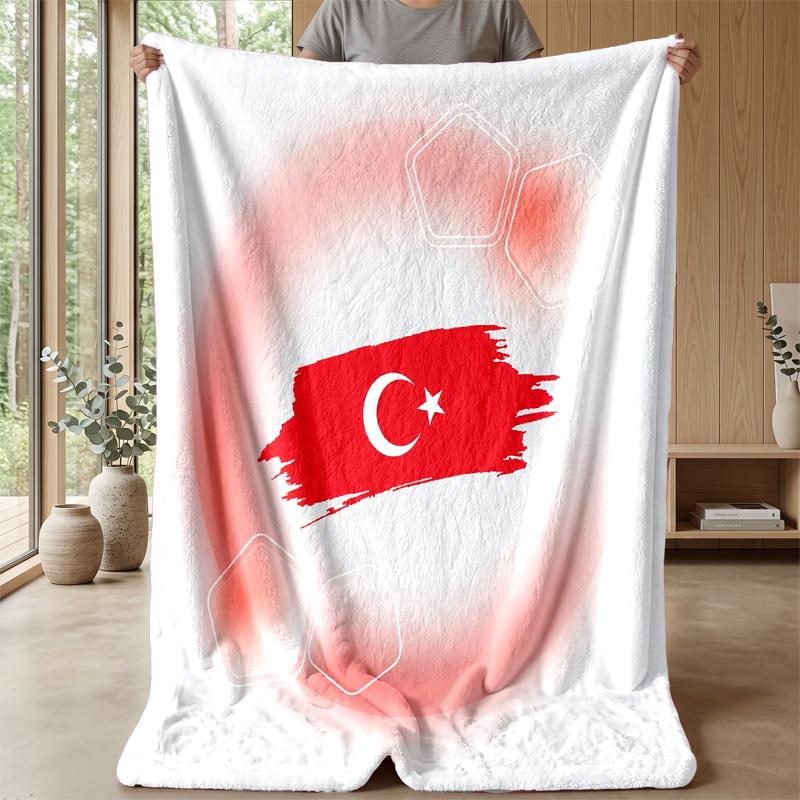 Türkei Fußball Bedruckte Flanelldecke Hautfreundlich Warm Dekorativer Überwurf für Innen Couch Bett Tägliche Nutzung