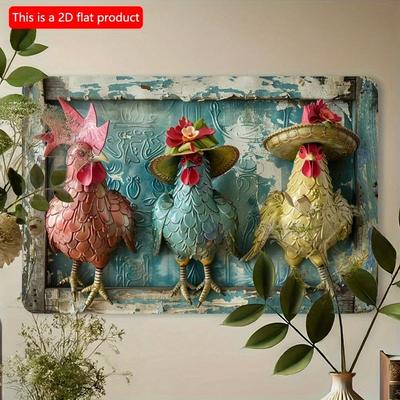 2D Flat Wooden Sign 30*20cm Vintage Rustic Farmhouse Vintage Chicken Tin Sign, Decorative Wall Art for Home and Garage, Indoor Outdoor Hanging Decor