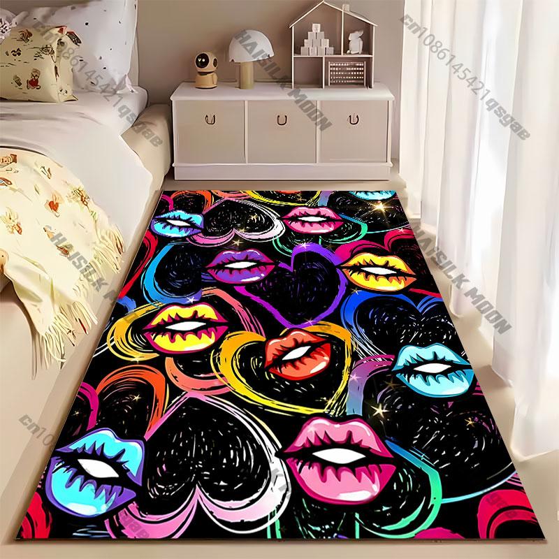 Colorful hearts and vibrant lips carpet Yoga living room room decor children's crawling mat doormat area rug games mat
