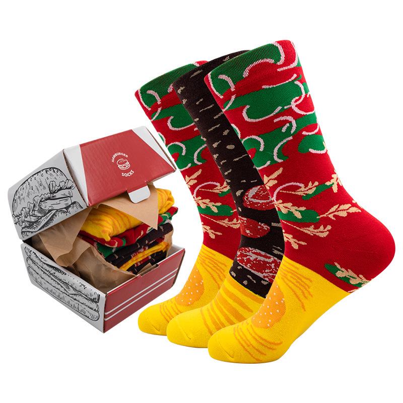 Hamburger Shape Mid-Calf Socks Gift Box - Creative Food Pattern for Men and Women