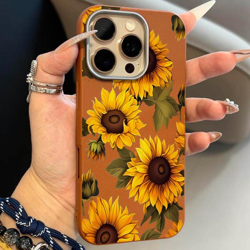 

Brown Sunflower Lichee Pattern Phone Case For iPhone 17 Cases iPhone 16 Pro Max 15 14 13 12 11 XS X XR 7 8 16 Plus 16E 17E Cover iPhone 13 Pro