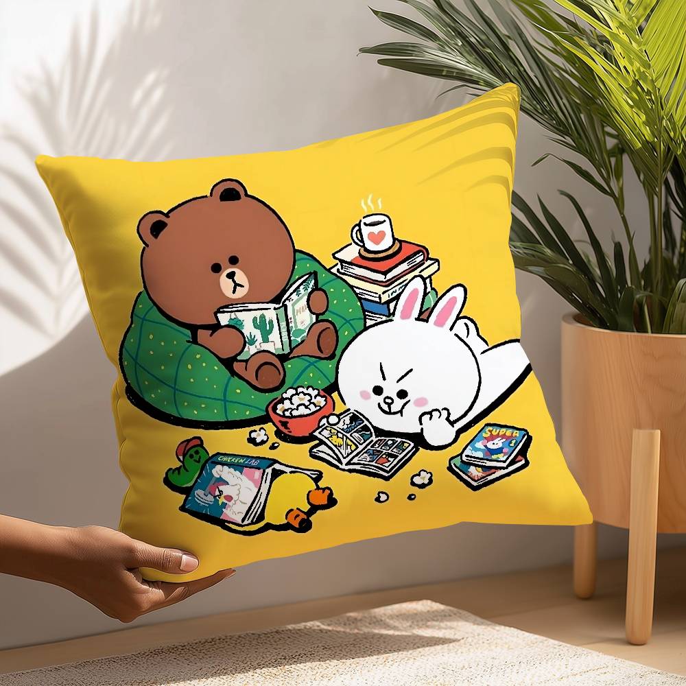 B-Brown Bear and C-Cony Pillow Case Plush Fabric Soft  Pillowcase Double Sided Print Cushion Cover Household Gifts