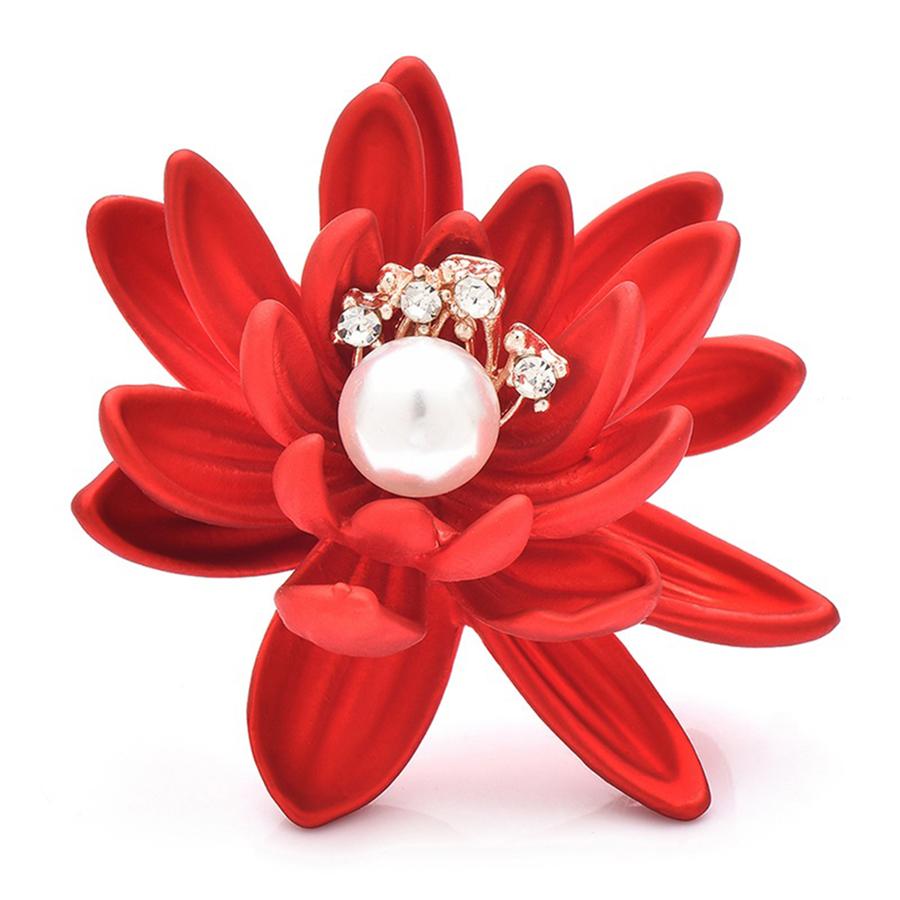 Red Soft-paint Lotus Flowers Brooches Pins for Women Unisex Pretty New Year Christmas Brooch Gifts