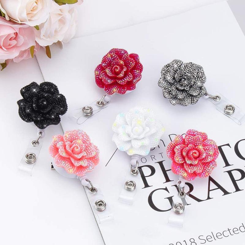 Resin Shiny Flowers Retractable Easy-to-pull Buckle Rotating Easy-to-pull Certificate Buckle Nurse Scroll Badge