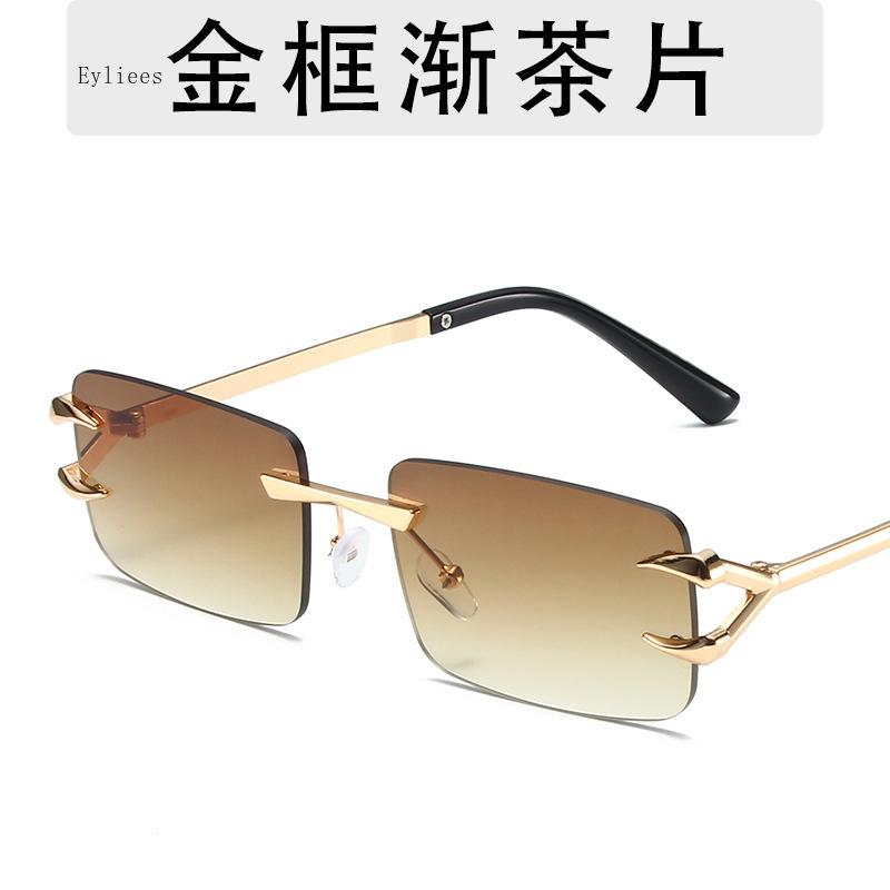 Latest Fashion Vintage Rectangle Sunglasses Rimless Frameless Gradient UV400 Shades Summer Traveling Sun Glasses for Women gafas