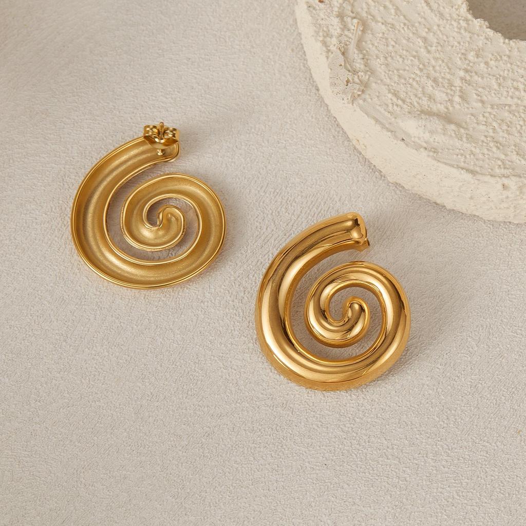 Stainless Steel Gold Spiral Textured Geometric Earrings for Women - European & American Fashion