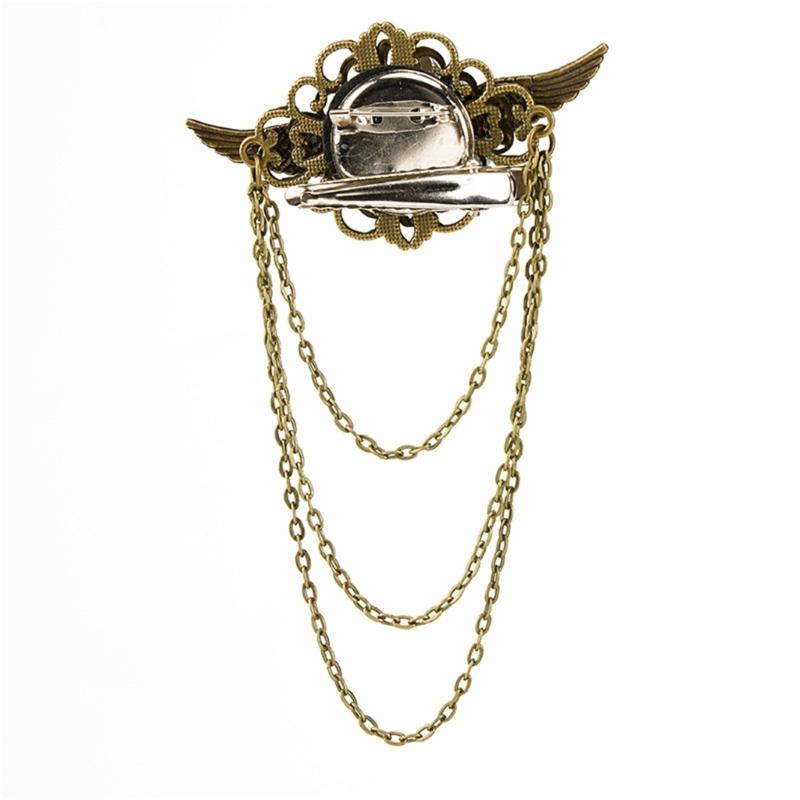 Gothic Wing Vintage 3D Chain Brooch And Hair Clip Multipurpose Alloy Accessory For Costume Parties