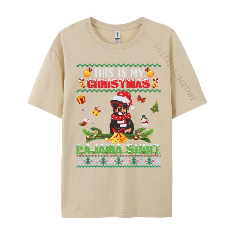 Funny Rottweiler Christmas Pajama T Shirts Hot Sale Hip Hop Cotton Mens T Shirt 3D Style Printed TShirt