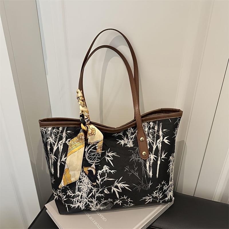 New Chinese style embroidered bamboo shoulder/handbag, retro, versatile, large capacity commuter tote bag, sophisticated commuter bag