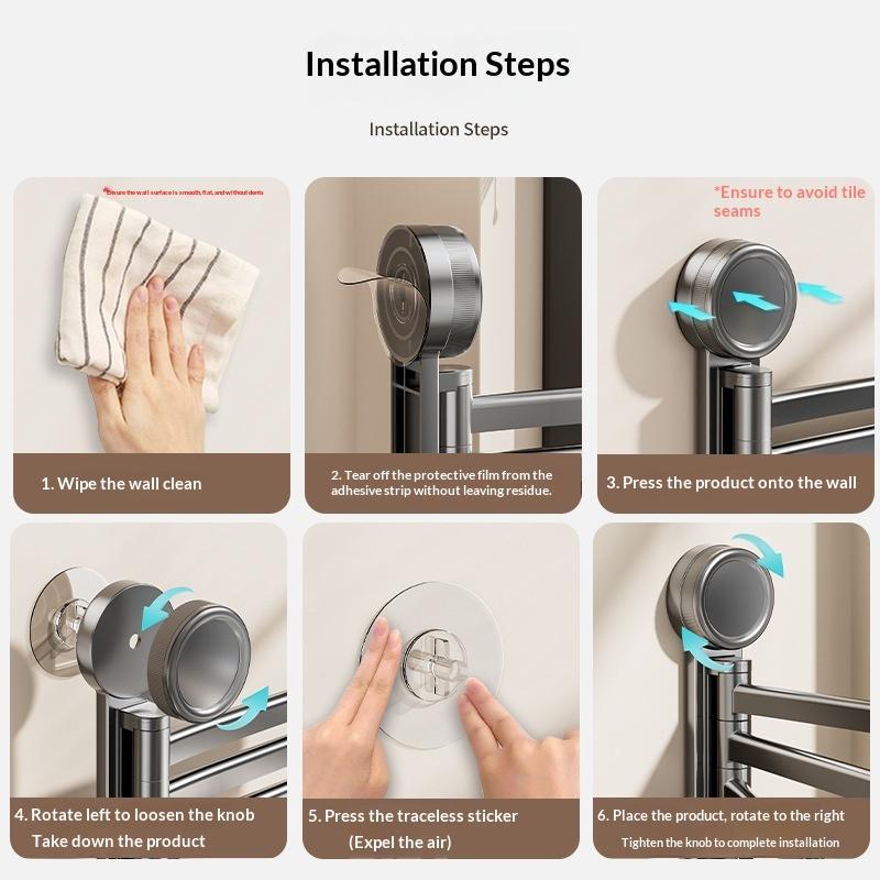 Swivel Towel Rack, 3-Arm Suction Cup Towel Holder, Thicken Aluminum Swing Out Towel Bar, Rustproof Space Saving Towel Hanger