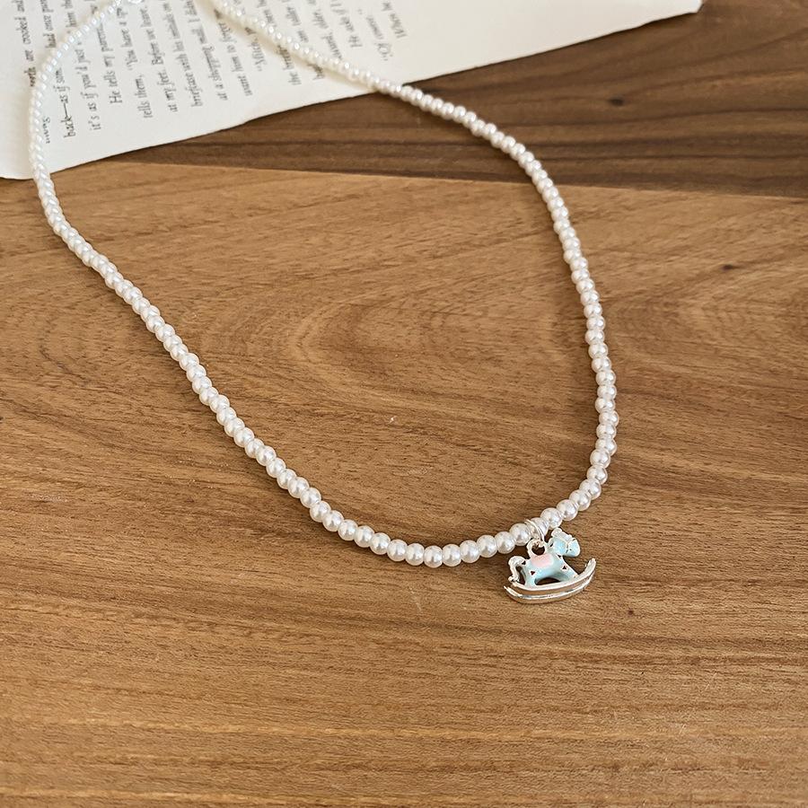 French simple zircon natal year pony pendant necklace accessories women's sweater chain necklace