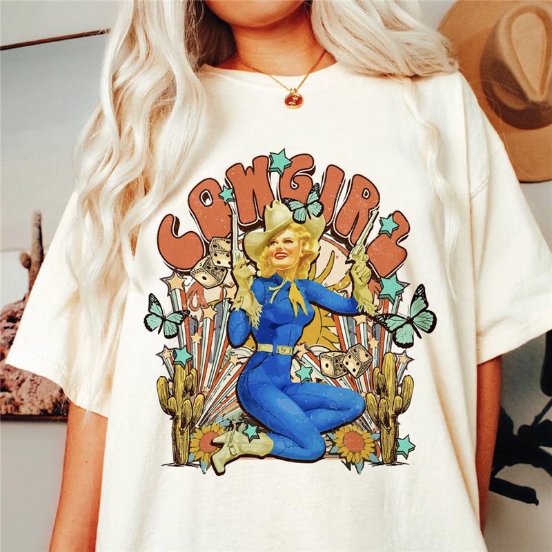 Western Denim Print T-shirt Plus Size Women Pure White Clothing Casual Trendy Short Sleeve Female O-Neck Oversize Tees
