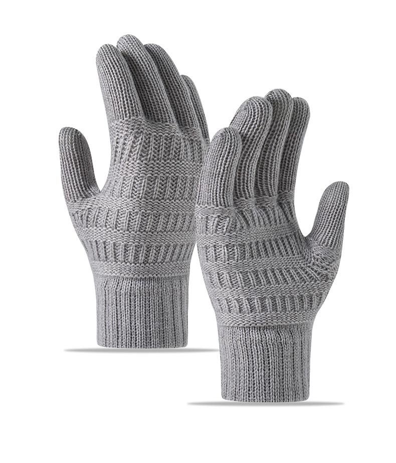Winter Warm Knitted Gloves Fleece Lined Thick Touchscreen Cycling Flat Knit Gloves Solid Color Premium Black