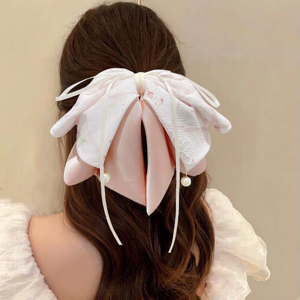 Elegant Retro Satin Bow Hair Clip for Women - Perfect for Low Ponytails and Head Ornaments