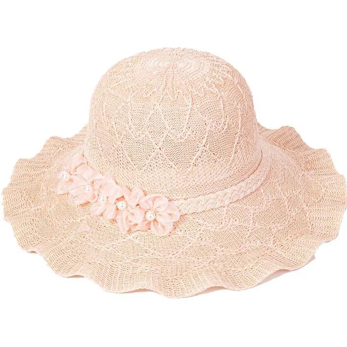 WTEMPO Chapeaux de soleil unis avec fleurs pour femmes printemps été à large bord extérieur respirants pliables chapeaux de soleil de plage