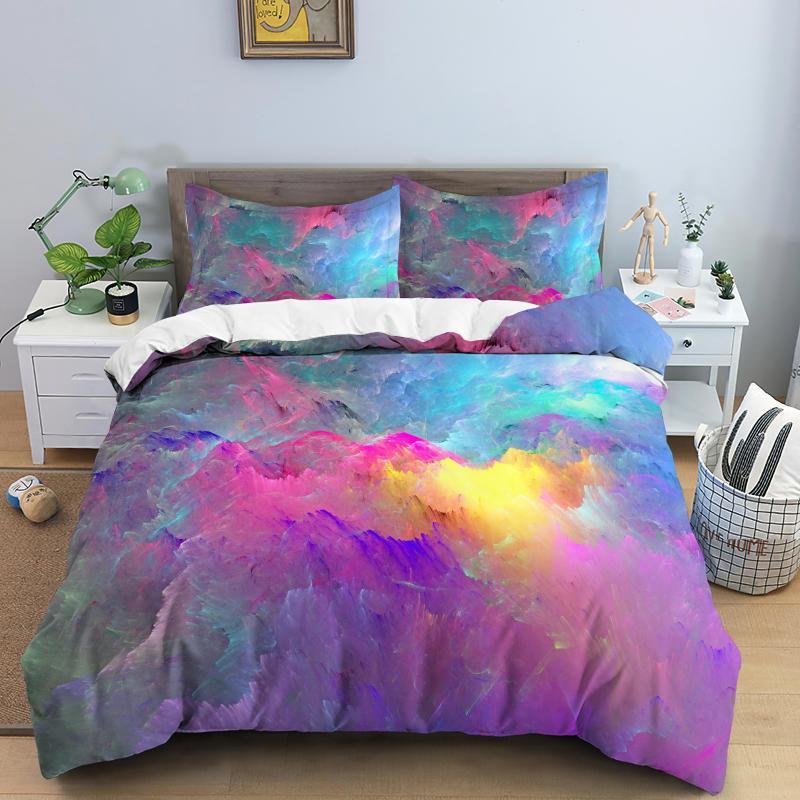 Colorful Cloud Duvet Cover Polyester Orange Yellow Purple Sky Quilt Soft Bedding Set For Teens Girls Abstract Theme