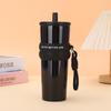 Stainless Steel Vacuum Insulated Travel Mug With Carabiner Strap Leakproof Straw Lid 700ml Office Car Outdoor Use