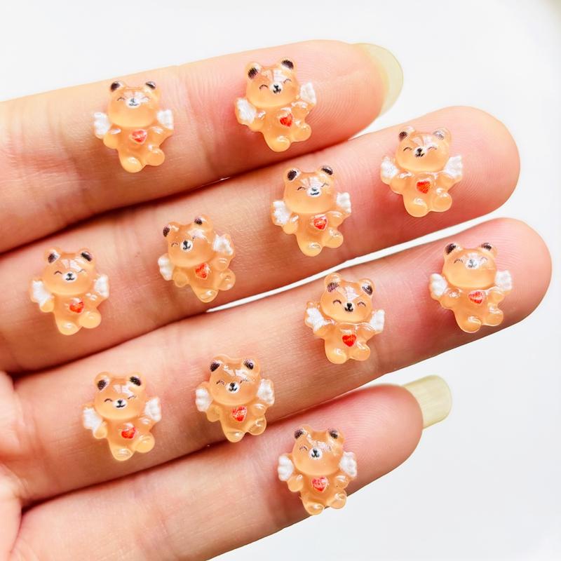 55 Pieces Of Mini Cute Brown Teddy Bear Flat Back Resin Handmade Diy Nail Decoration Accessories A153