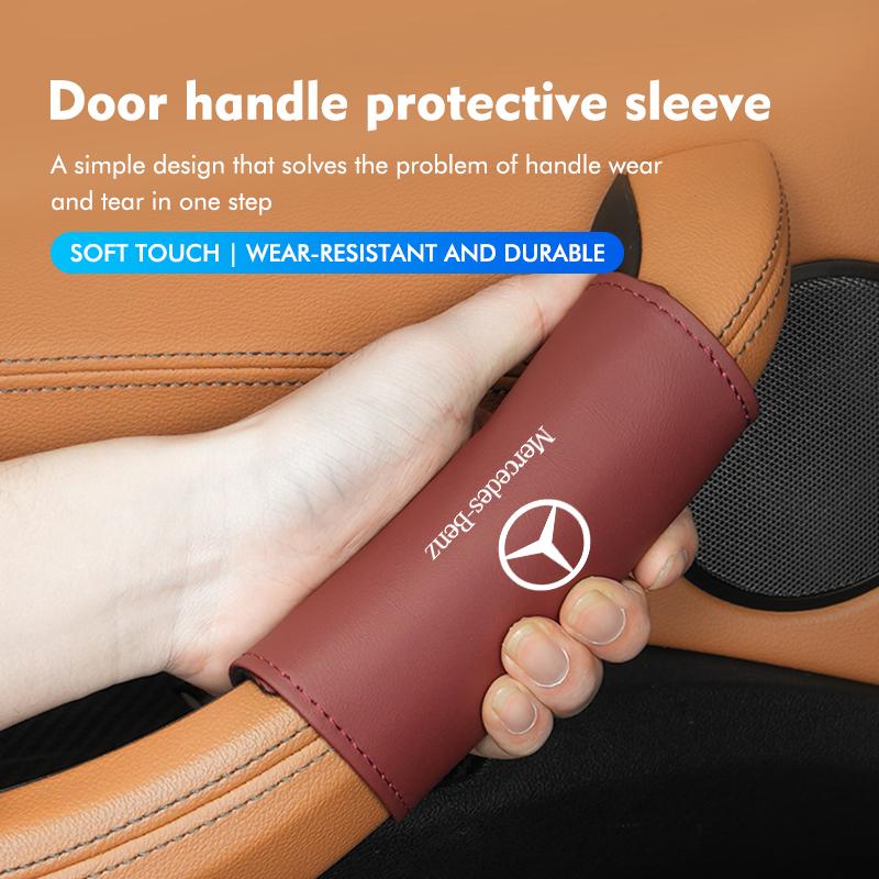 Car Door Inner Handle Protective Leather Anti-Wear Sleeve Decor For Mercedes Benz W202 W212 W126 W140 W168 W177 CLS GLE GLC GLS