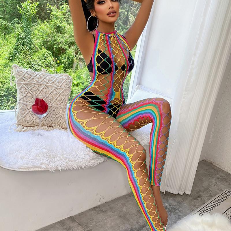 Fishing Net Women Erotic Lenceria Sexy Set Rainbow One Piece Tight Fit Ropa Interior Sexi Mujer