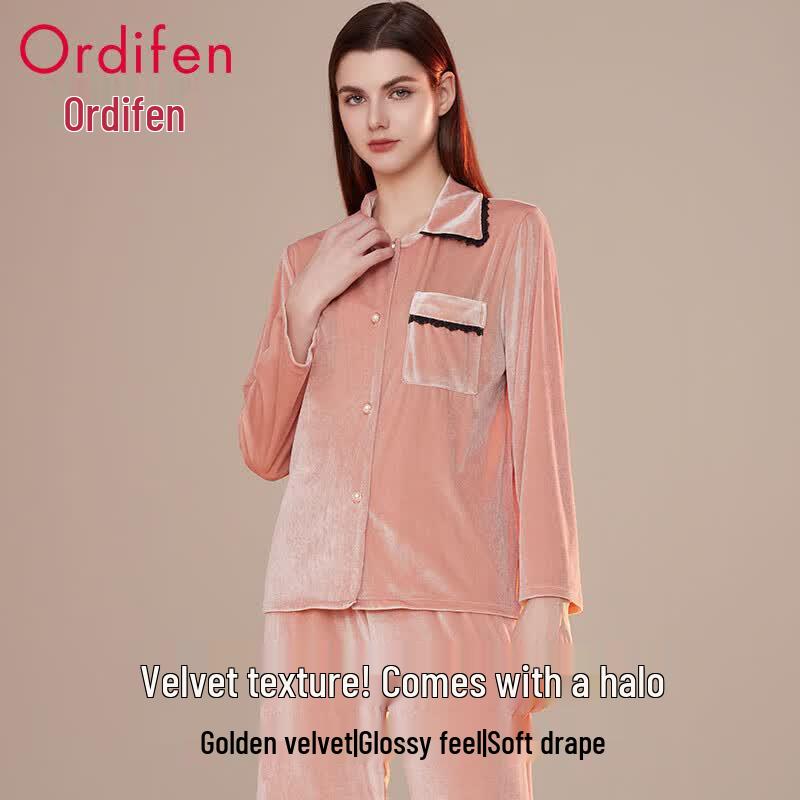 Audifen Women s Velvet Lace Loungewear Set M
