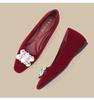Burgundy Suede Rhinestone Flats with Square Toe - Women's Low Heel Slip-On Shoes for Autumn/Winter 2025.