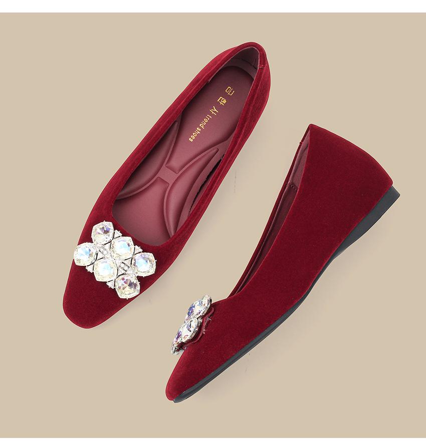 Burgundy Suede Rhinestone Flats with Square Toe - Women's Low Heel Slip-On Shoes for Autumn/Winter 2025.