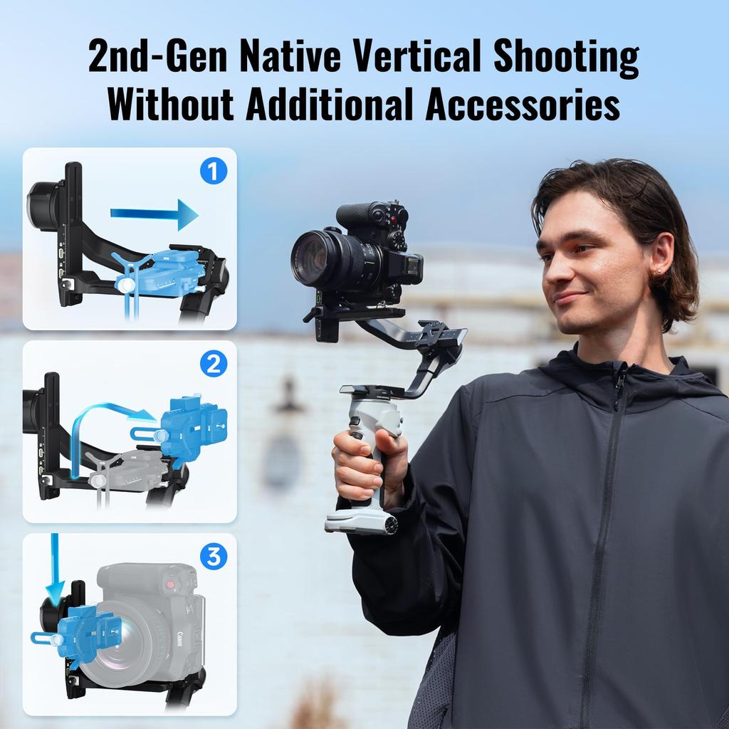 Flagship ZHIYUN CINEPEER Crane 4E Gimbal Camera Light Gray [Official Store] 3-Axis Stabilizer, Lightweight, One-Year Warranty,